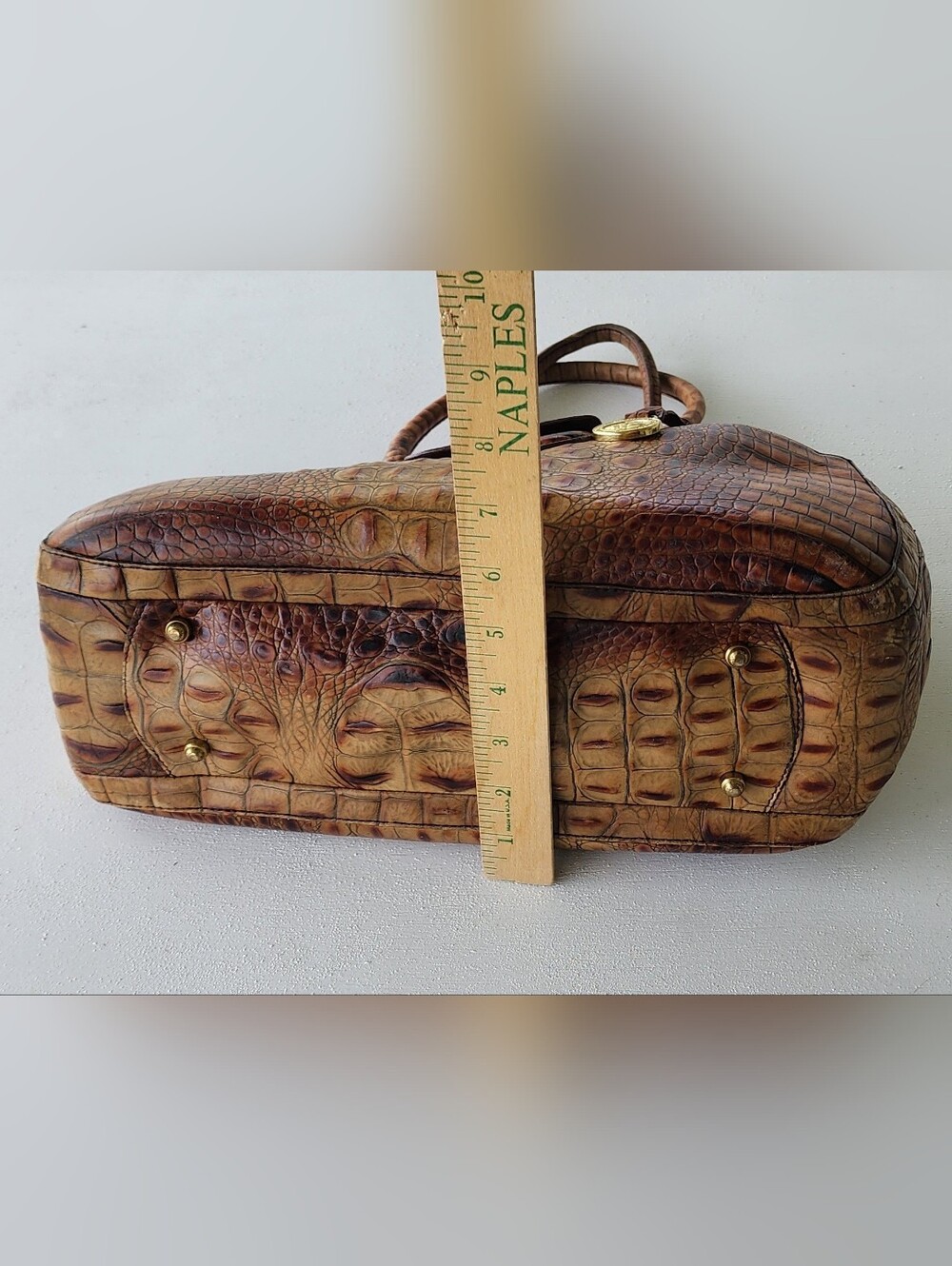 Brahmin Tan and Brown Crocodile-Embossed Satchel - Picture 15 of 15